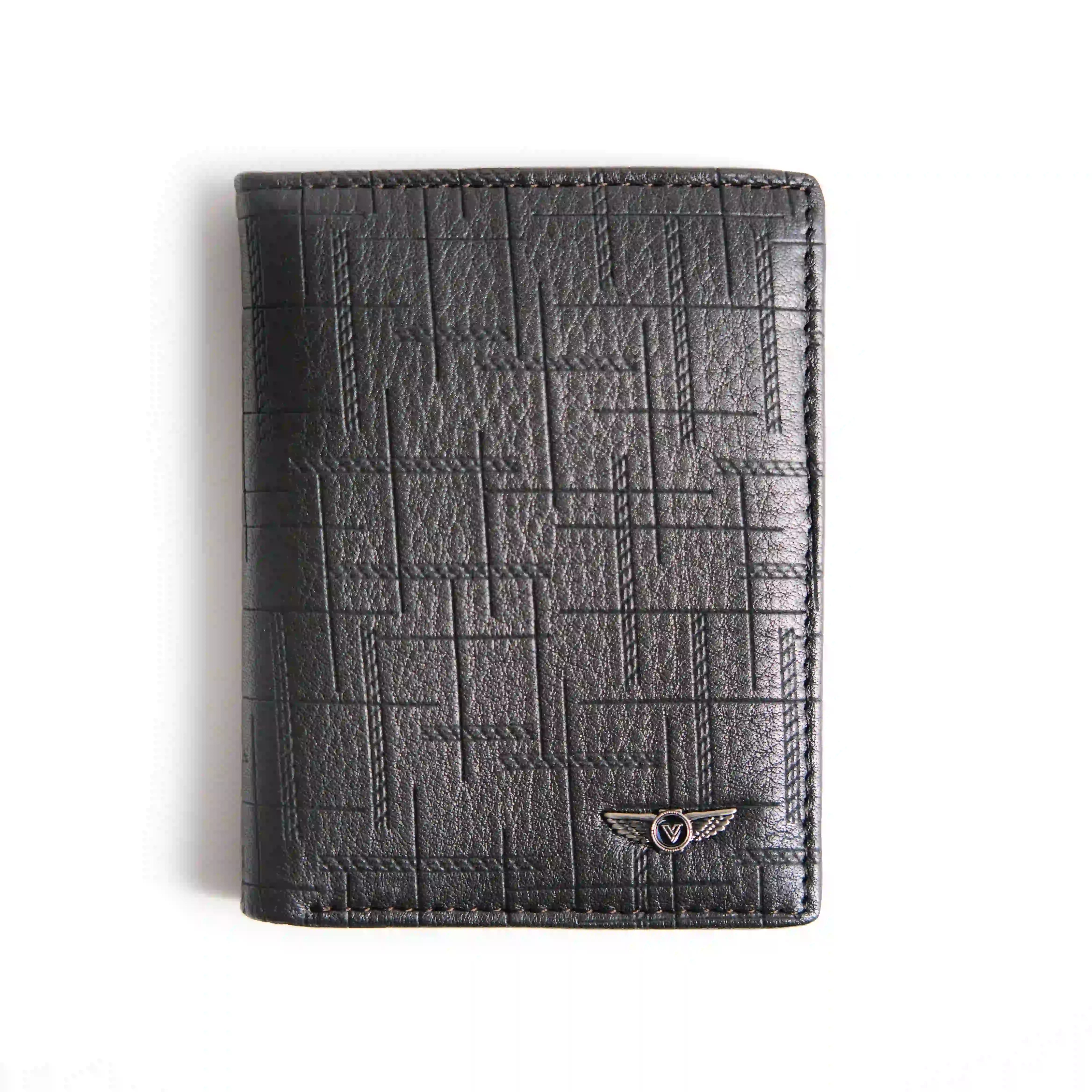 Men’s Genuine Leather Vertical Wallet – Brown Geometric Embossed – Verutti VRW-5002-2