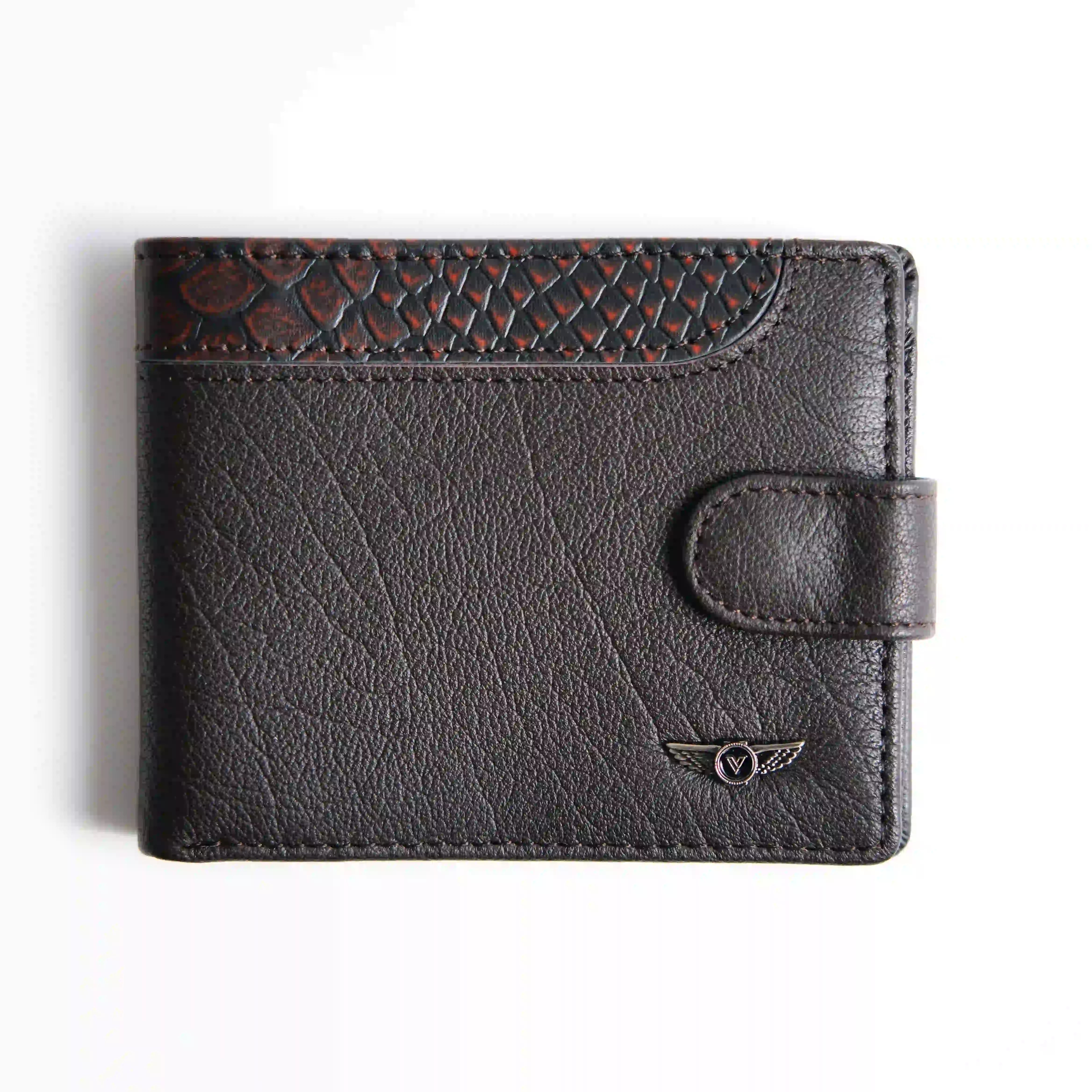 Men’s Genuine Leather Wallet – Brown with Textured Trim –VRW-5001-2