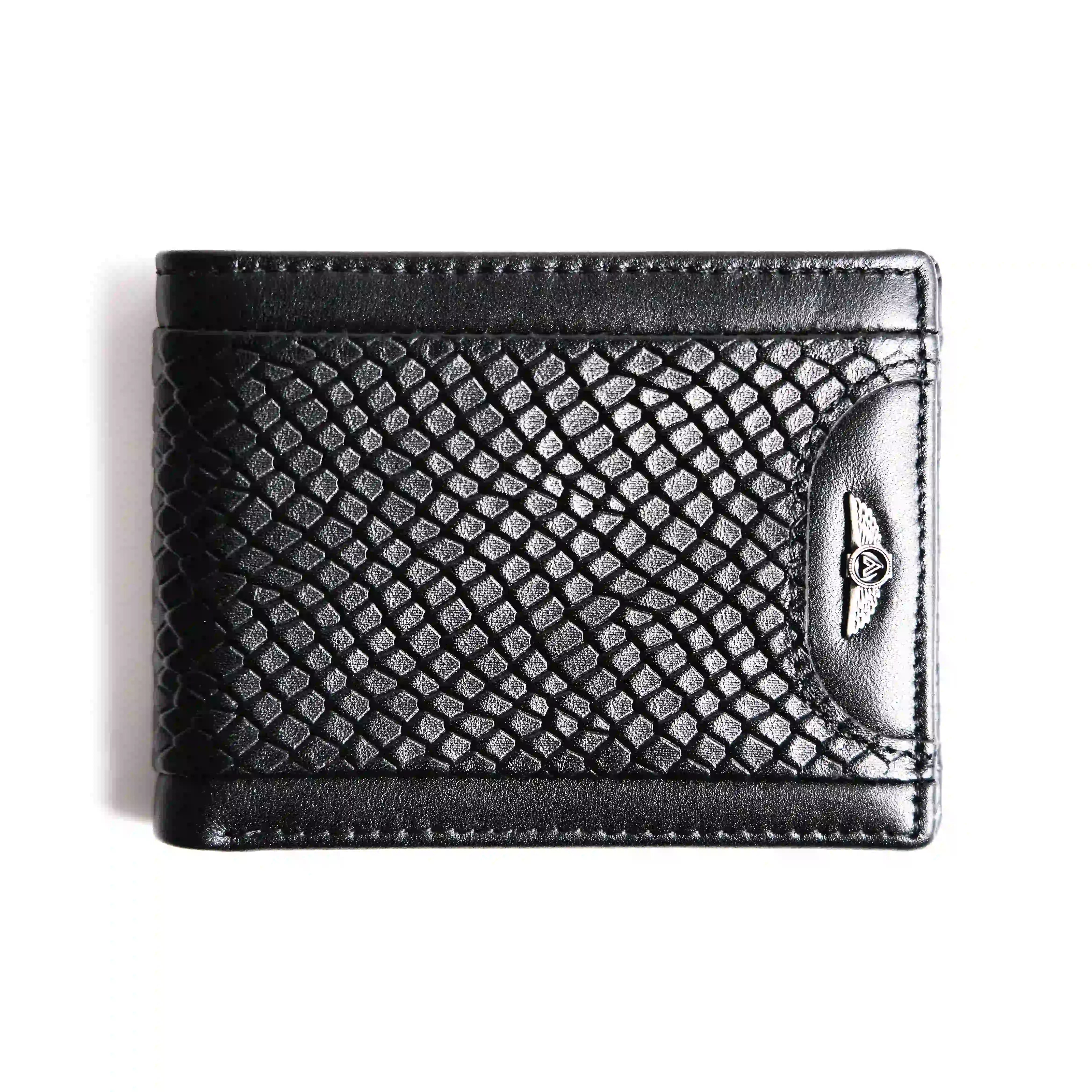 Men’s Genuine Leather Wallet – Black Snake Embossed – Verutti VRW-5004-1