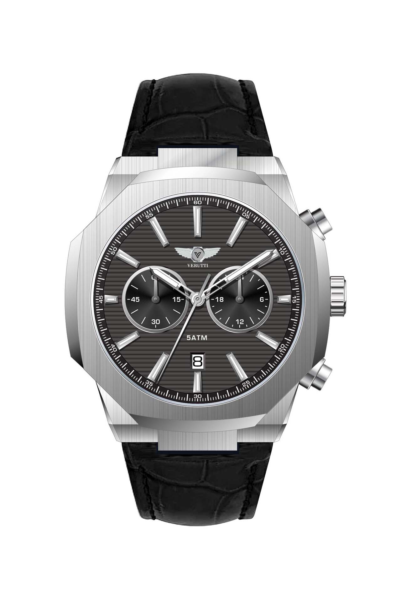 Men’s Chronograph VR-1041-1 – Silver Case & Black Leather