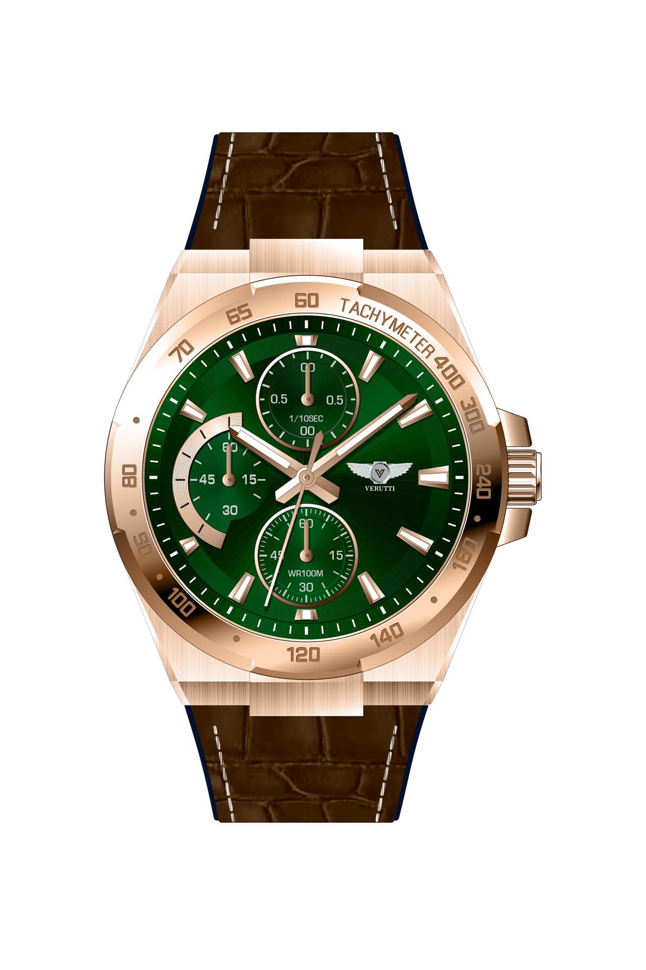 Men’s Luxury Watch VR-1042-3 – Gold Case & Brown Leather Strap