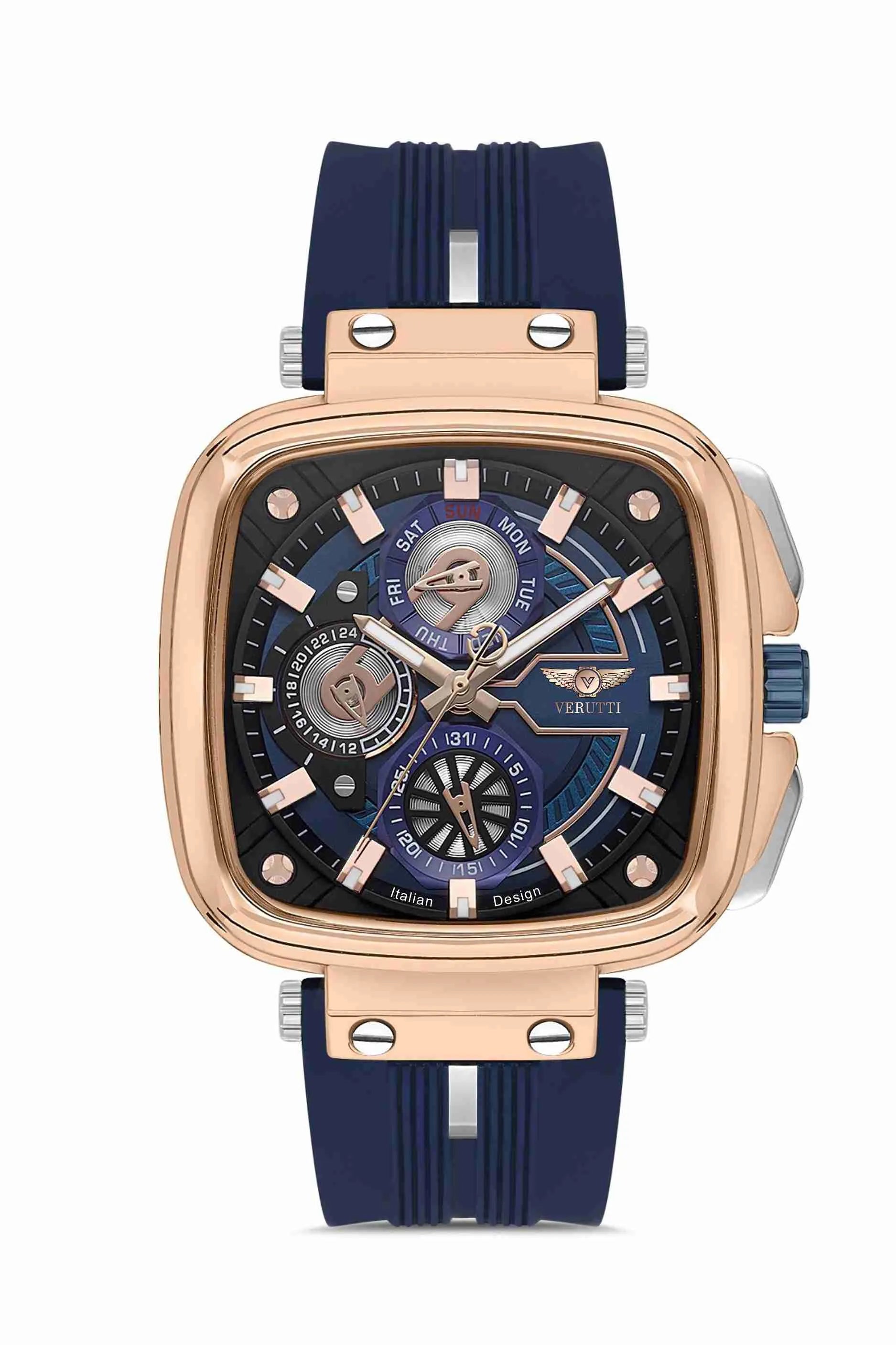 Men’s Luxury Watch – Verutti VR-1015-2 Sport Luxe Edition Navy Silicone Strap & Multi-Function Blue Dial