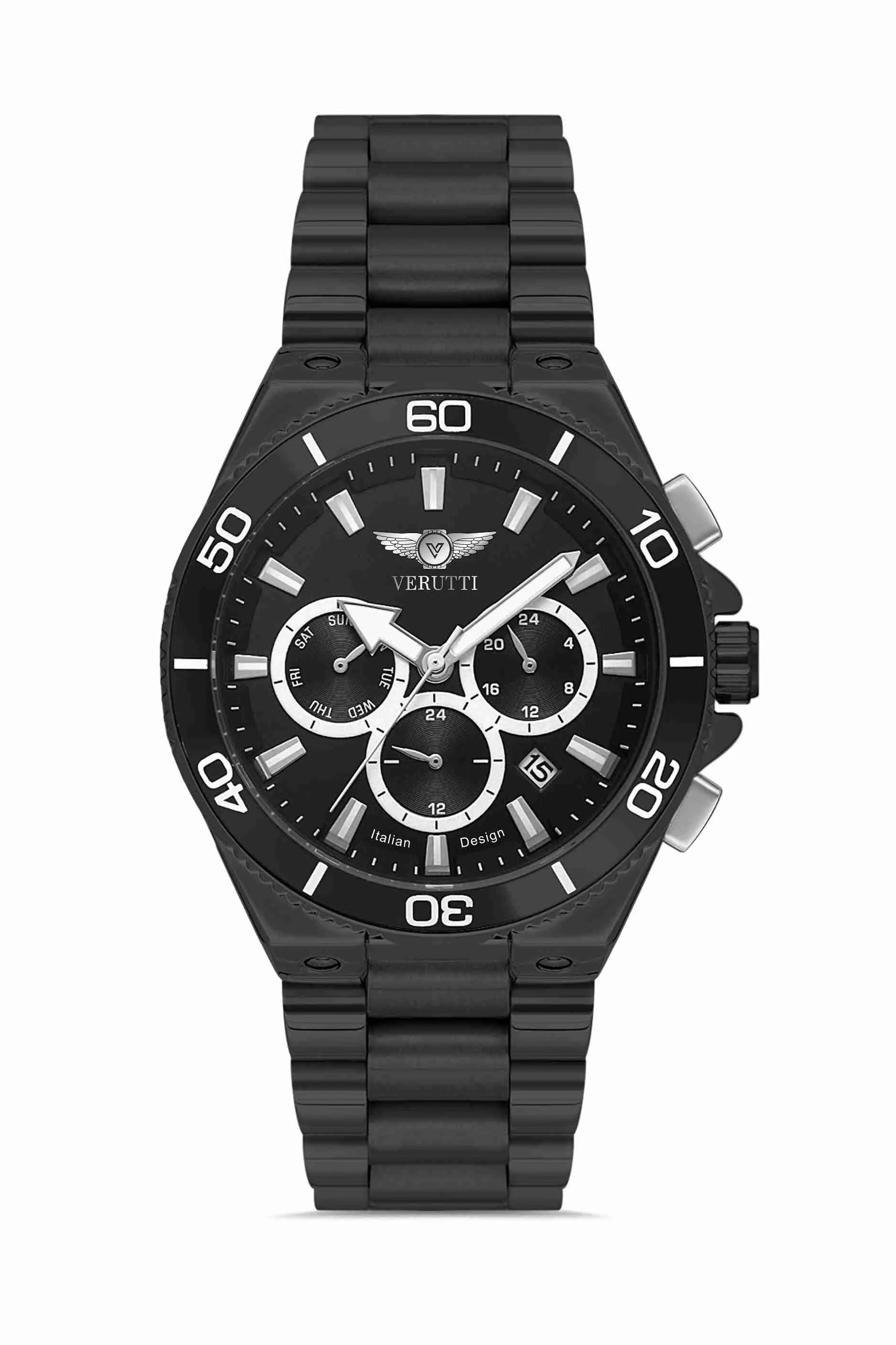 Men’s Luxury Watch Verutti VR-1021-1 – Black Steel & Bezel