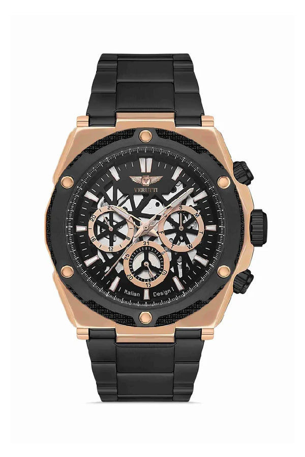 Men’s Luxury Watch Verutti VR-1023-3 – Gold & Black Skeleton