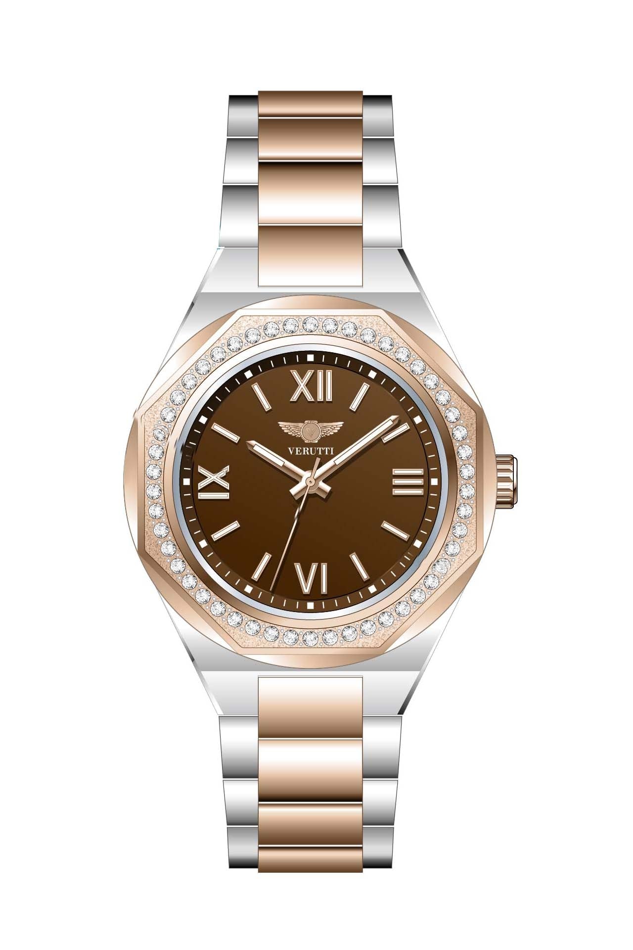 Women’s Luxury Watch Verutti VR-1043-4 – Brown Dial, Two-Tone Bracelet