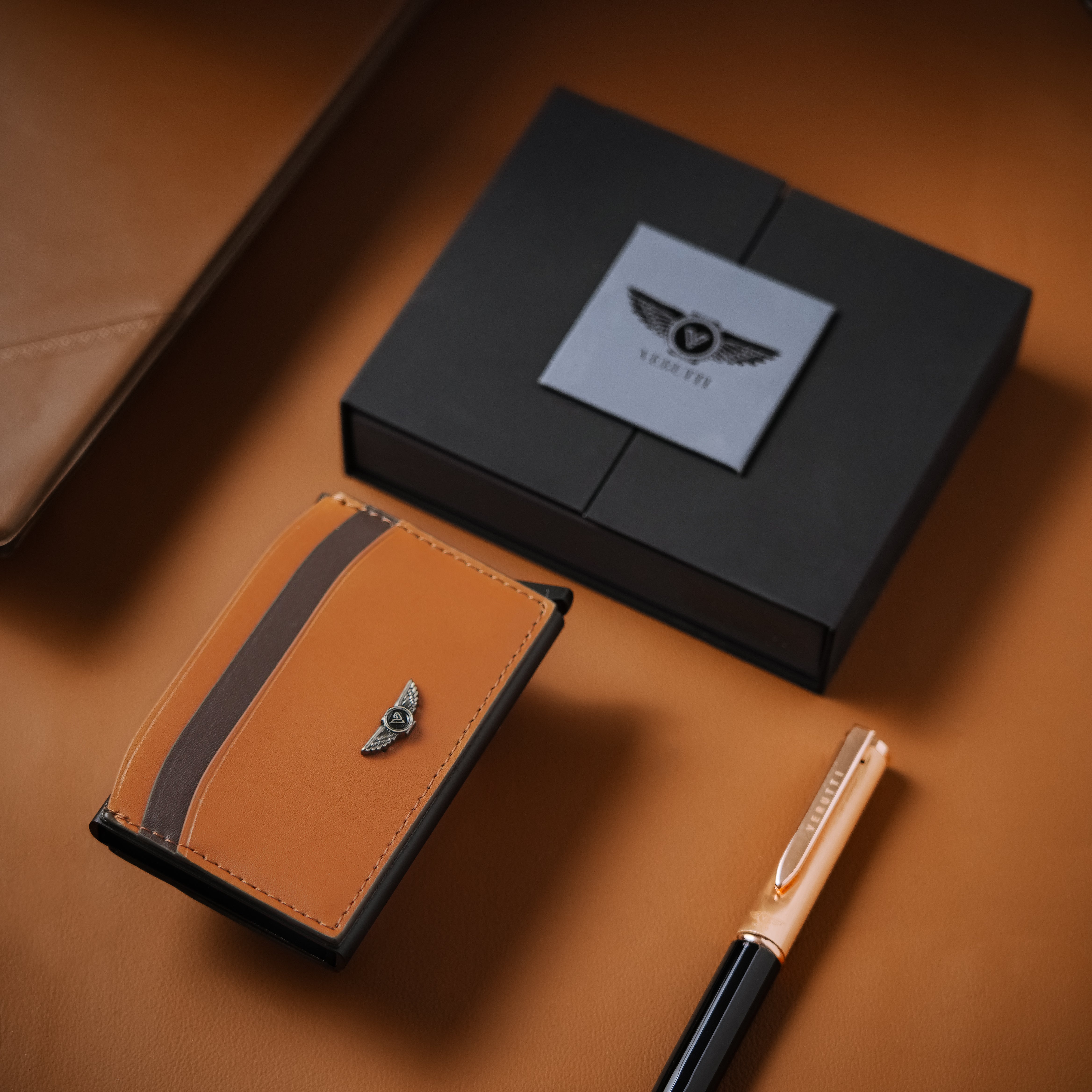 Men’s Genuine Leather Wallet – Honey Orange & Brown Cowhide – VRW-1014-6