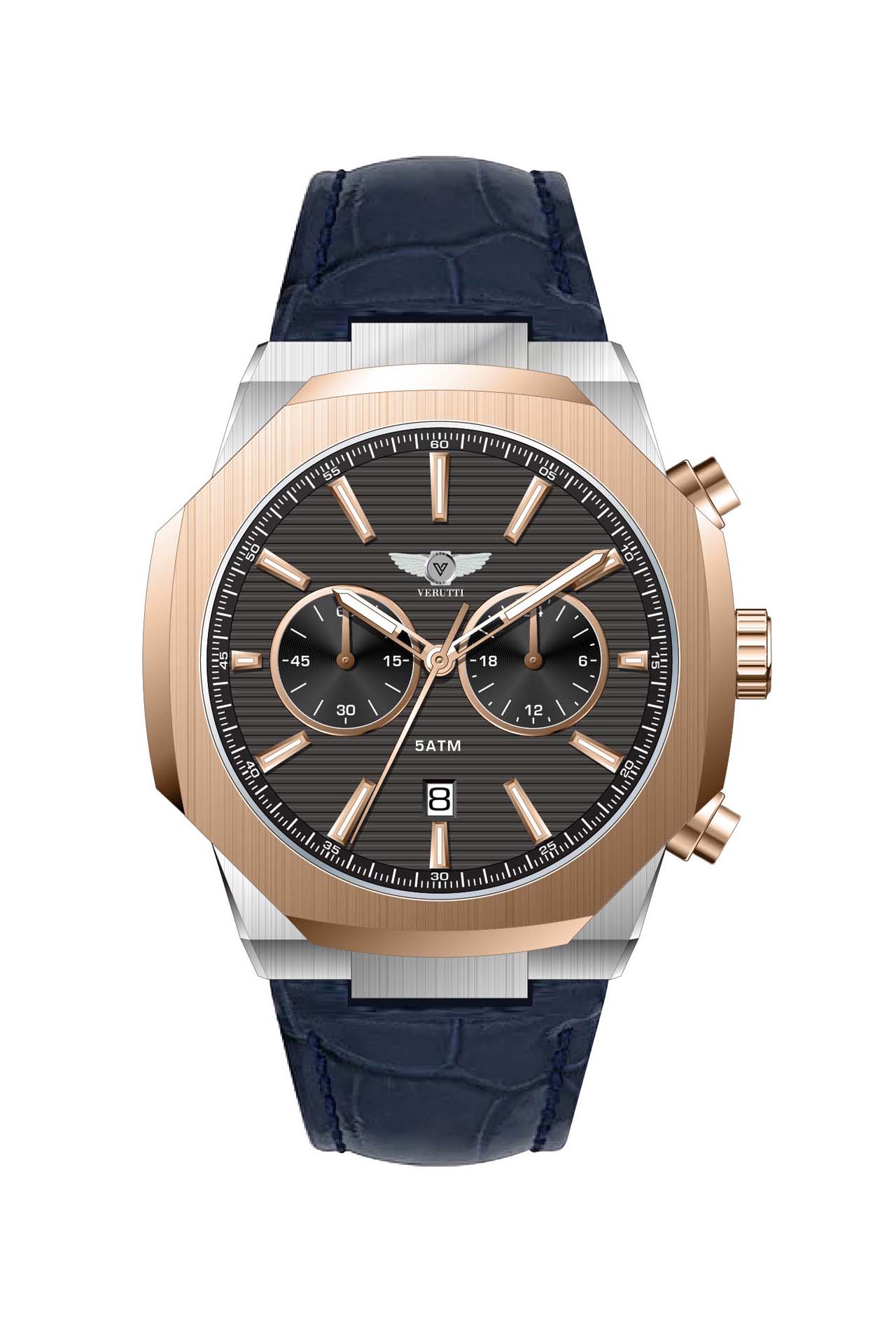 Men’s Chronograph Watch VR-1041-2 – Gold-Tone, Black Dial & Navy Strap