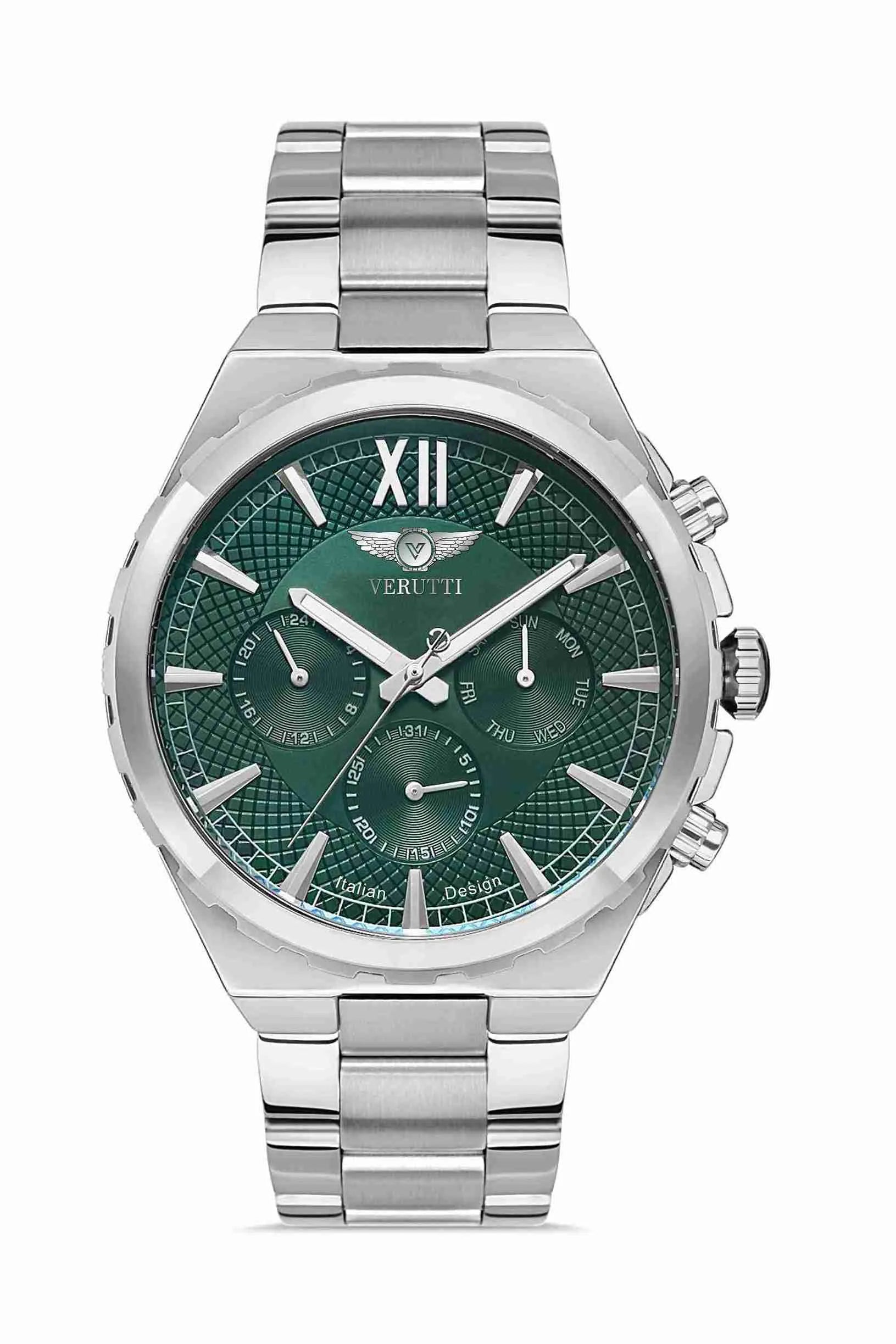 Men’s Luxury Watch – Verutti VR-1017-3 Silver & Emerald Green Dial