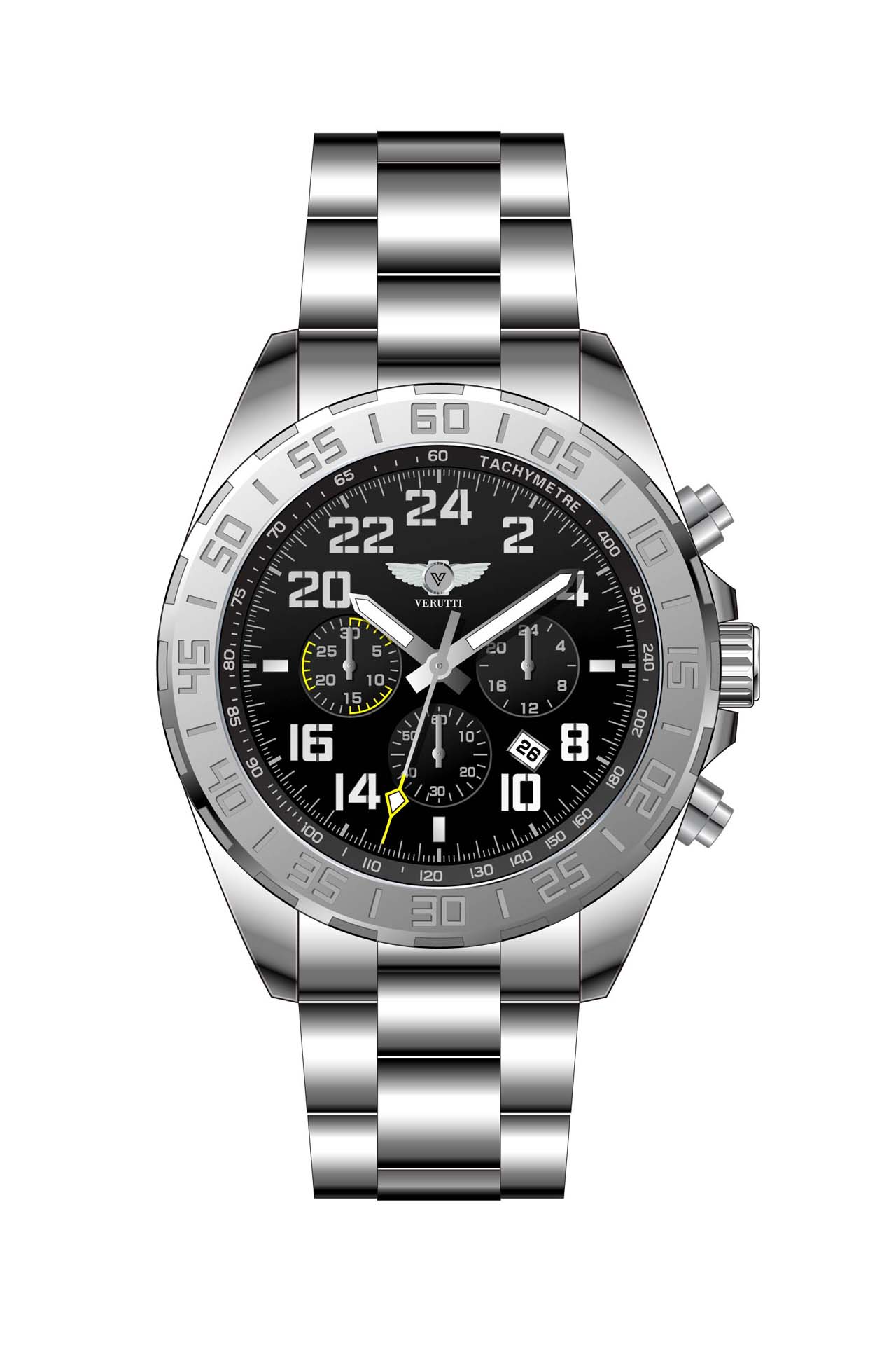 Men’s Luxury Watch Verutti VR-1038-1 – Silver Bracelet & Black Dial