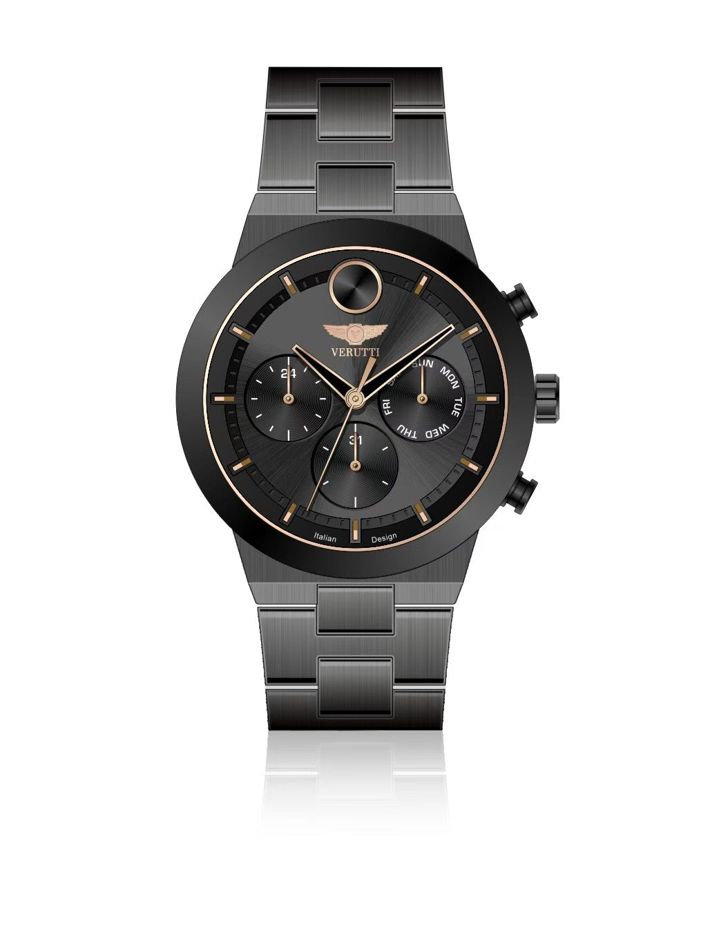 Men's Luxury  Watch Verutti VR 1104-02 | Black Dial Stainless Steel