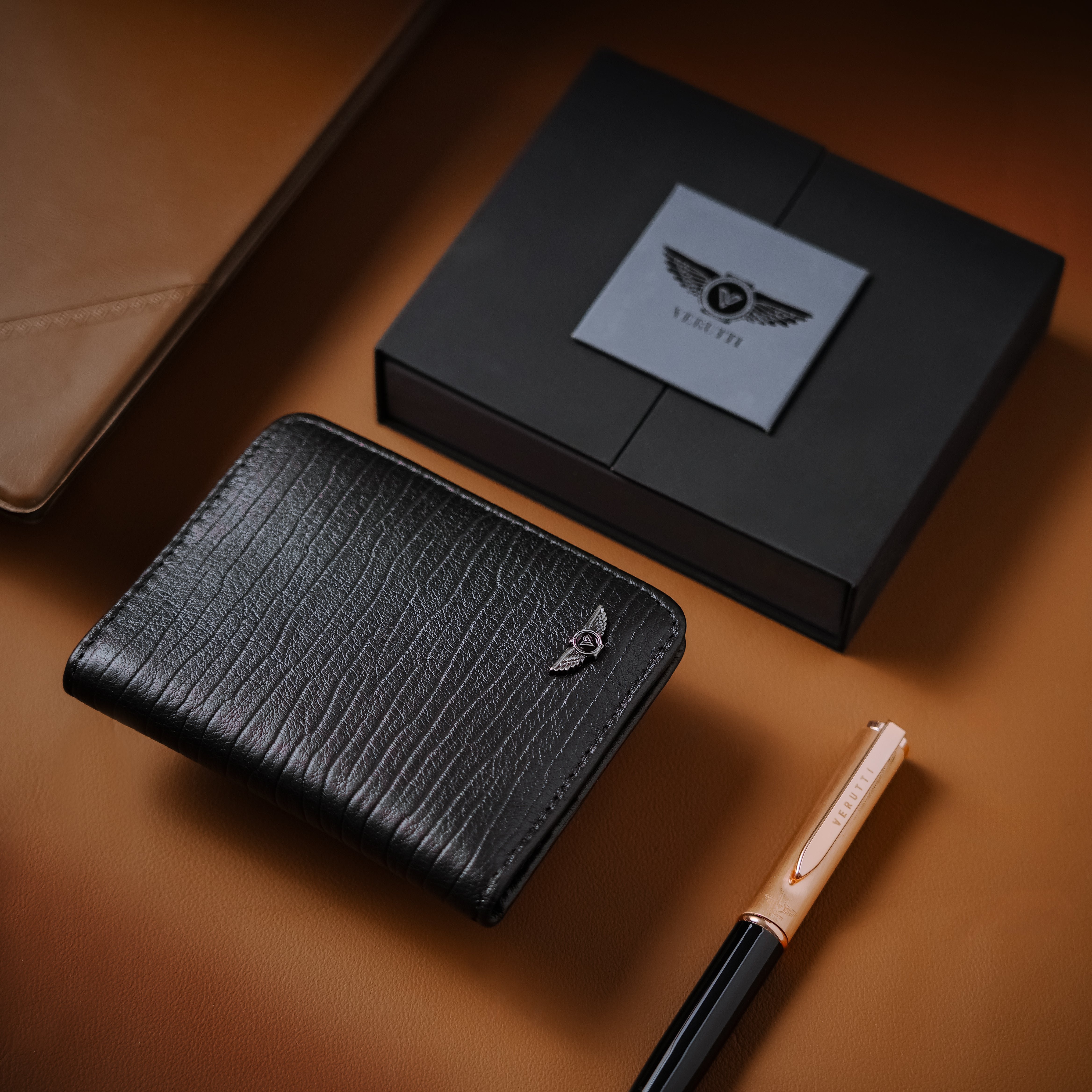 Men’s Genuine Leather Wallet – Black Cowhide – Verutti VRW-5000-1